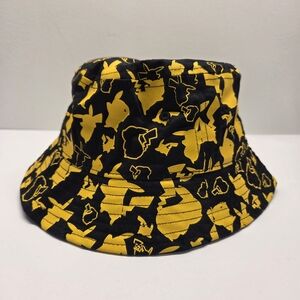Pokemon Kids Bucket Hat Yellow And Black Pikachu Silhouette 100% Cotton Summer